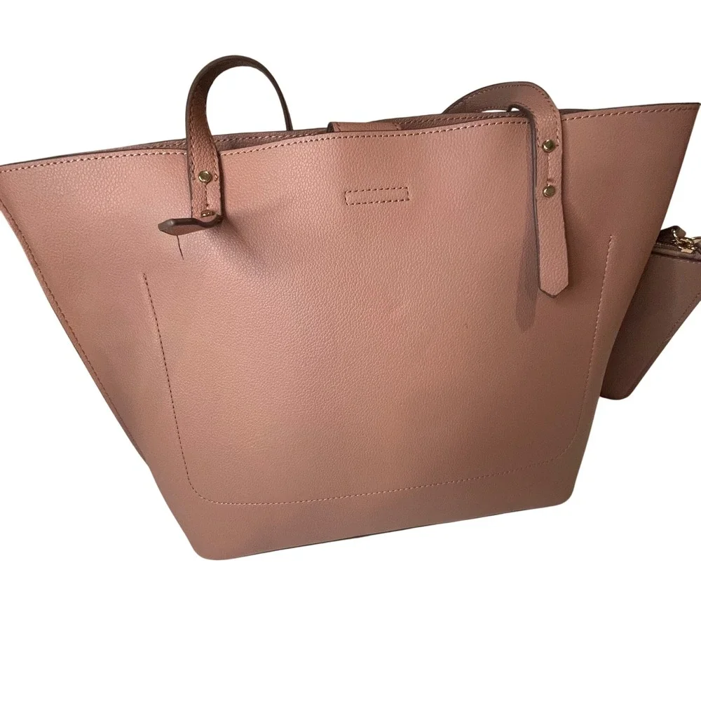 Anne Klein Dusty Rose Pink Pebbled Tote Bag‎ with Matching Pouch Gold Hardware